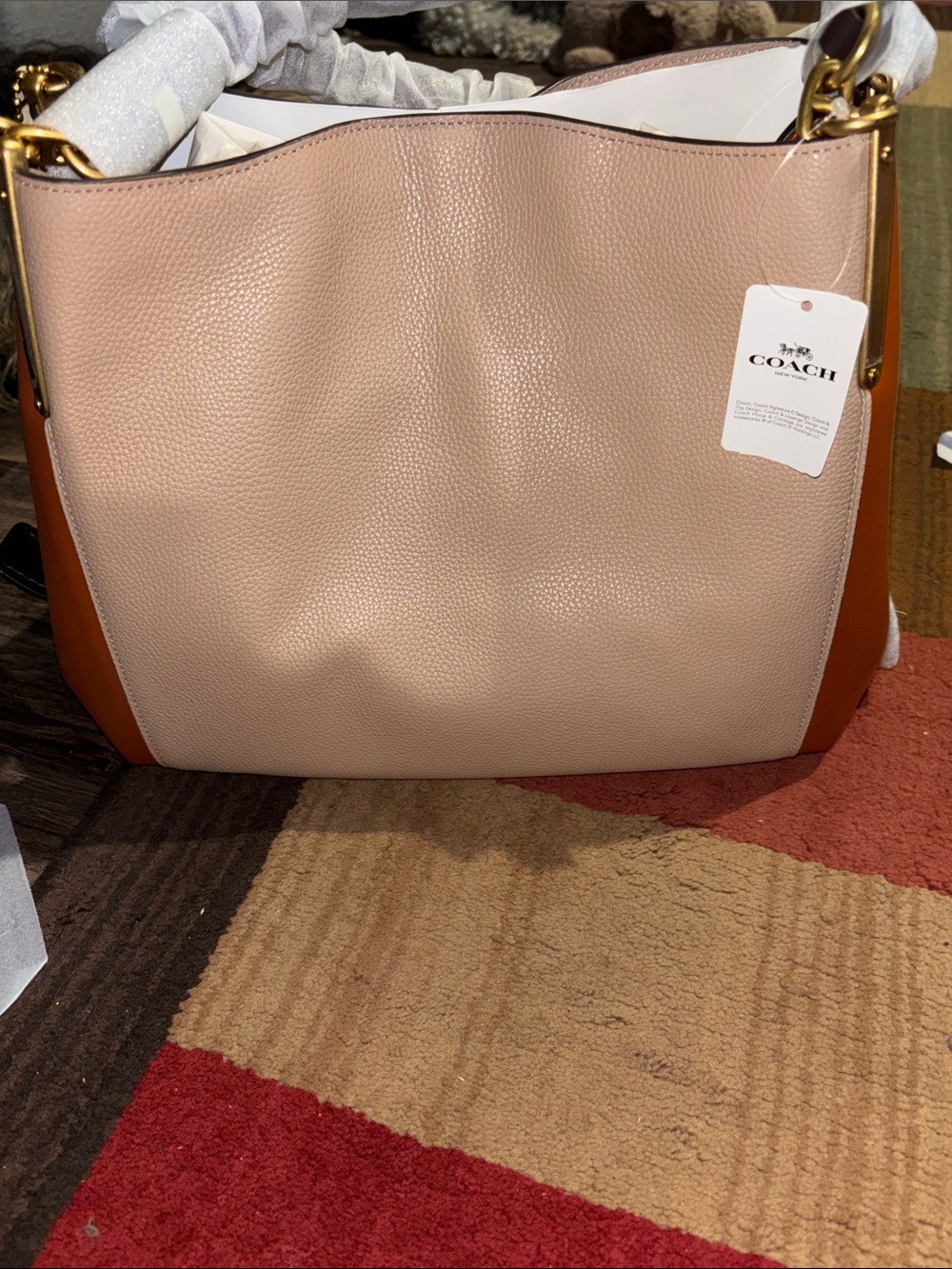 Coach Two-Tone Pebbled Leather Shoulder Bag in orange and Tan